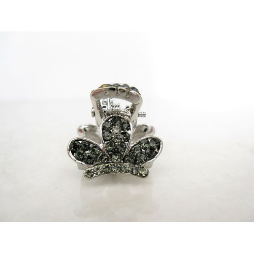 Generic Small mini silver metal gray crystal flower crown hair claw clip bridal clip