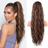 Ponytail Extension, AUSPICAL Long Wavy Drawstring Ponytail 20" Clip in Hair Extensions Ponytail Fake Pony Tails Hair Extensions Natural Soft Heat Resistant Synthetic Brown with blonde streaks
