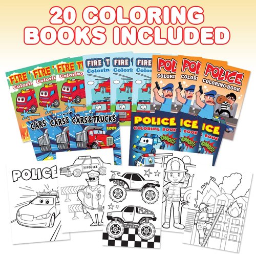 ArtCreativity Police & Firefighter Coloring Books for Kids, Bulk Set of 20, 5 x 7 Inch Small Color Booklets in Assorted Designs, Fun Birthday Party Favors, Educational Art Gifts for Boys and Girls