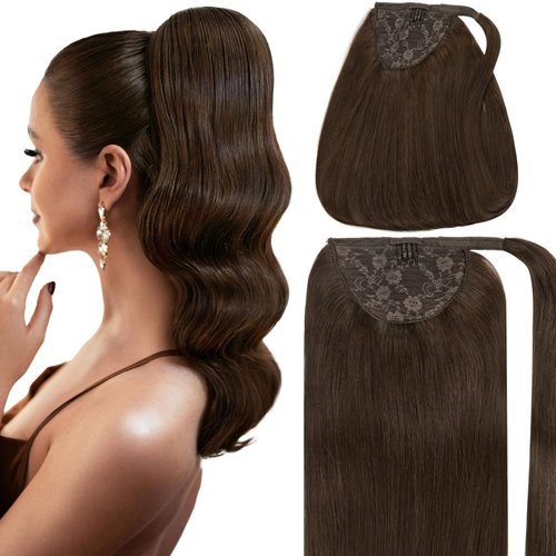Caliee Ponytail Hair Extension Human Hair 14Inch 70G Thick Wrap Around Ponytail Hairpieces with M...
