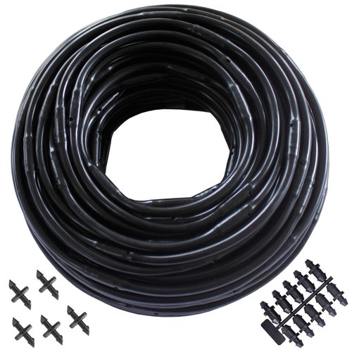 Habitech 1/4" Irrigation Dripline Tubing (100 Ft Roll) - 6" Emitter Spacing - 1/4" Drip Irrigation Fittings Included