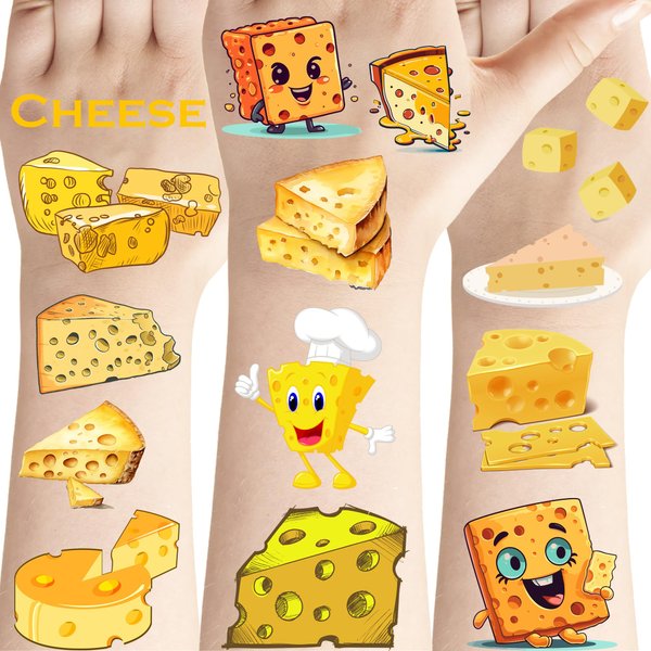 PIBIPAID 240 Cheese Tattoos Temporary Stickers Cheese Party Supplies Decorations Camping Themed Birthday Baby Shower Party Tattoos