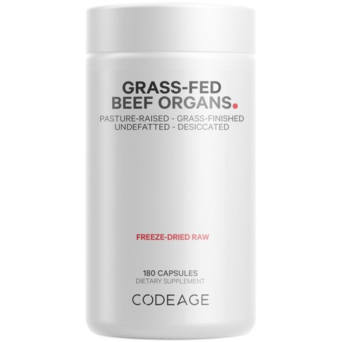 Codeage Grass Fed Beef Organs Supplement – Glandulars Supplements - Freeze Dried, Non-Defatted, Desiccated Liver, Heart, Kidney, Pancreas & Spleen Bovine Pills – Beef Vitamins - Non-GMO -180 Capsules
