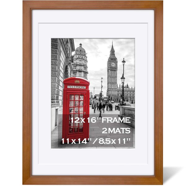 12x16 Picture Frames Wood Display Pictures 11x14 or 8.5x11 Diplomas with Mat or 12x16 Frame without Mat - Picture Frames 11x14 with 2 Mats, Made of Solid Wood for Wall Mounting or Table Top Display