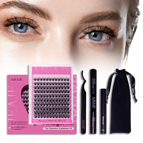 AJEAJE 120Pcs Eyelash Extensions,3D Lash Clusters DIY False Eyelashes for Self Achieve,Easy Apply Curl Long Individual Lashes Mixed Tray Set Mixed