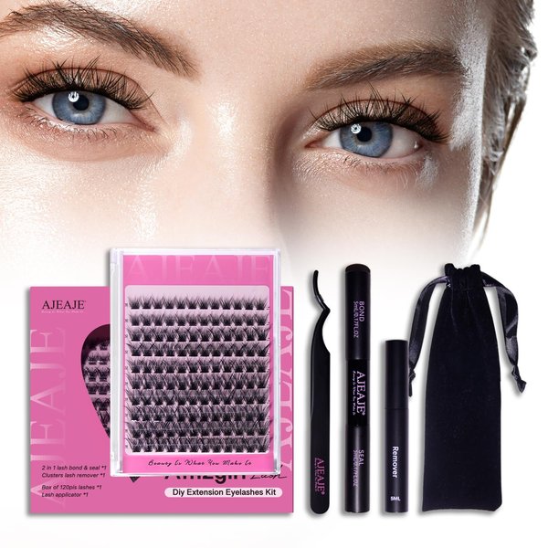 AJEAJE 120Pcs Eyelash Extensions,3D Lash Clusters DIY False Eyelashes for Self Achieve,Easy Apply Curl Long Individual Lashes Mixed Tray Set Mixed