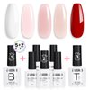 AILLSA Nude Pink Gel Nail Polish Set White Red Gel Nail Polish Milky Neutral Translucent Gel Polish with Base and Top Coat 5+2 Kit Bright Wedding Color Jelly Soak Off U V Manicure Salon DIY at Home