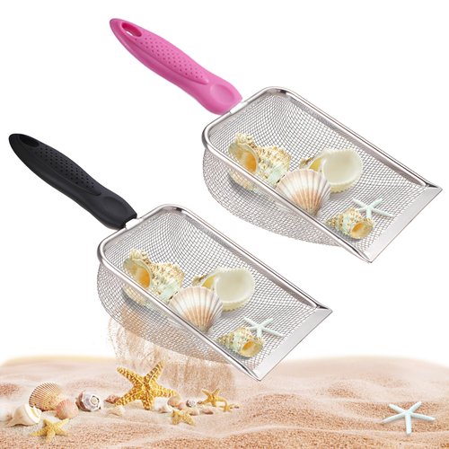 soleim 2 Pcs Beach Mesh Shovel, Beach Shovel for Kids Shell Collecting, Kids Filter Sand Scooper for Kids Beach Game Picking Up Shells