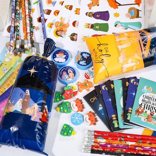 Grencian 168pcs Christmas Nativity Party Favors Stationery Set for Kids Exchange Gfits Class Reward for Classroom Students Church Activity Christian Goodie Bag Stuffers Supplies Class Favors for Kids