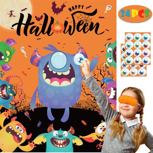 ROCWOHO Halloween Party Games Pin Eye on The Monster Game Reusable Pin The Monster Halloween Party Favor Supplies for Kids Girls Boys