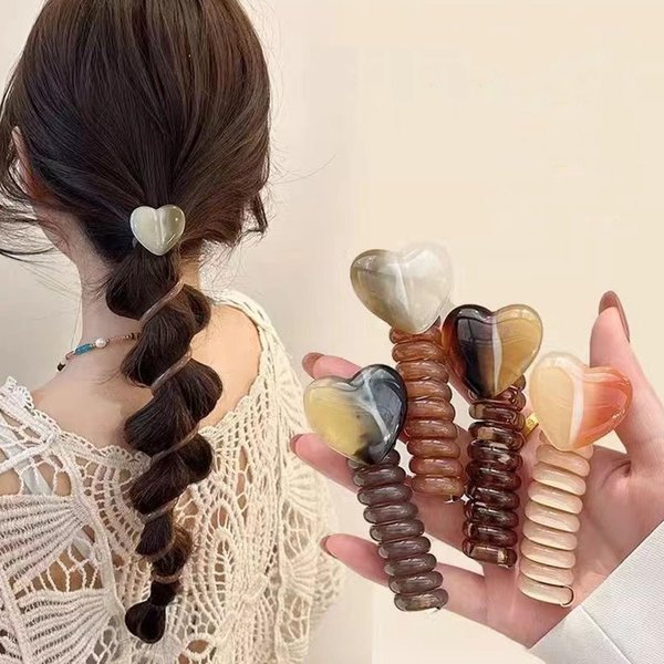 mdgfge Heart Design Ponytail Elastic Hair Bands Rubber Ties Bundle Scrunchies Telephone Wire Accessories Women