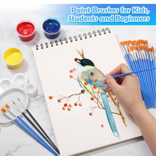 70Pcs Paint Brushes Small, Flat and Round Tip Paint Brushes for Kids Classroom Craft Nylon Hair Paint Brush for Acrylic Water Color Canvas Face Painting