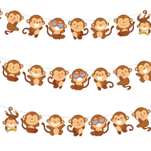 PIXHOTUL 3 Pcs Monkey Banners, Jungle Safari Party Decorations Monkeys Birthday Party Supplies Monkey Cutouts Paper for Kids Birthday Party Classroom Baby Shower Supplies