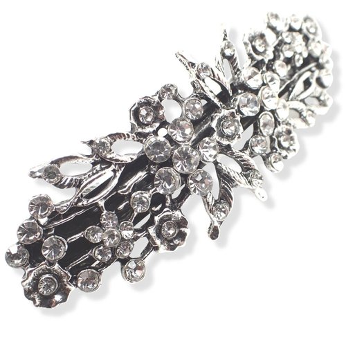 Topkids Accessories Vintage Antique Style Barrettes Hair Clips Grips Silver Gold Diamante Diamonte Butterfly Flower Bridal Wedding Pearl Slides Clasps (Crystal Flower Barrette 8cm 3.2")