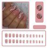 Square Press on Nails Medium Length - French Tip Press on Nails Pink and White Stripes Design, Gold Glitters Fake Nails with Adhesive Glue Stickers, Reusable Stick on Nails in 12 Sizes, 24Pcs