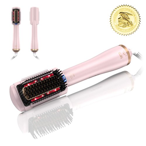 LENA Hair Straightener Brush Dryer PRO Blow Dryer Hot Air Brush - Anti-Scald Straightening Iron Comb Styler with Extra Ion Care, Far Infrared Heating and 3 Modes for Long & Medium Length Hair, Pink