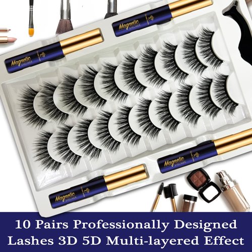 Magnetic Eyelashes 7C SevenCrown Cat-Eye Magnetic Lashes Kit, 10 Pairs Magnetic Lash with Magnetic Liner,Natural Look,Reusable Magnet False Eyelashes Cruelty Free. Easy to Apply.