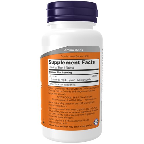 NOW Supplements, L-Lysine (L-Lysine Hydrochloride) 500 mg, Amino Acid, 100 Count(Pack of 1)