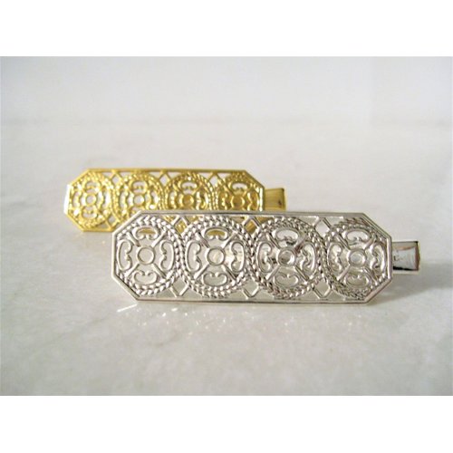 Generic Small gold or silver filigree hair barrette alligator clip bridal clip bridal (Primary color: Silver)
