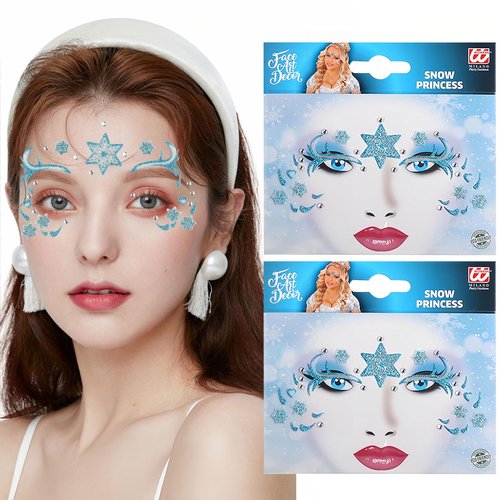 FULANSI Snowflake Face Stickers Christmas Face Gems Tattoo Stickers Glitter Blue Snowflake Star Temporary Tattoo for Adult Kids Face Eye Winter Christmas Makeup Princess Party Decor Supplies 2Pcs