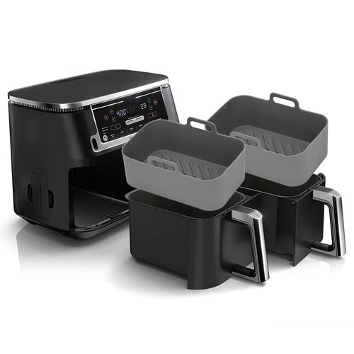 2Pcs Air Fryer Silicone Liners Rectangular for Ninja Foodi Dual DZ201 8QT/DZ090 6QT, MMH Reusable Airfryer Pot Replacement Baking Tray Basket Insert | Non-stick | Easy Cleaning | Food Safe | Gray