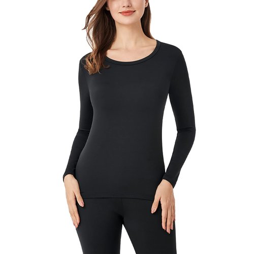 LAPASA Women Thermal Shirt (Pack 1) Top Long Sleeve Undershirt Crew Neck Lightweight Thermoflux 100 Mildly Warm Soft Baselayer L15 X-Small Black