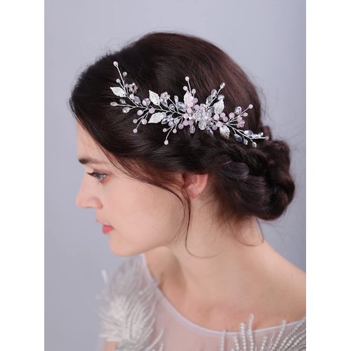 JWICOS Leaf Bride Wedding Hair Comb Rhinestone Beads Hair Pieces Wedding Headpiece for Brides Crystal Hair Accessories for Women and Girls