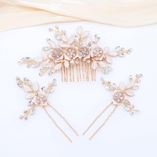 Oriamour Hair Side Combs With 2 Set Hair Pins Bridal Hair Accessories Wedding Headpiece Set (Gold)