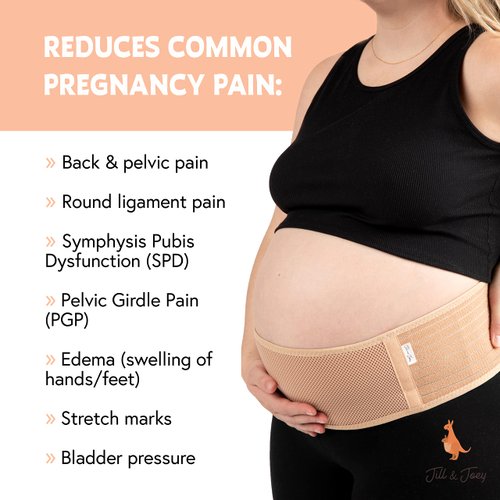 Jill & Joey Maternity Belt - Belly/Back Support Band Brace - Pregnancy Must Haves (Beige, Medium)