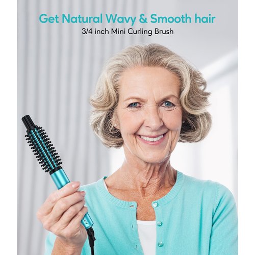 FARERY Mini Thermal Brush 3 Temperature Adjustable, 3/4 Inch Travel Curling Iron Brush, Heated Round Brush for Touch-ups and Small Curls, Travel Size Curling Iron for Short & Thin Hair, Dual Voltage