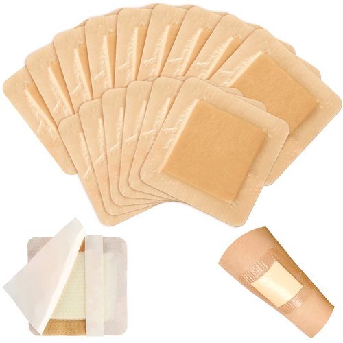 15 Pieces Bordered Silicone Adhesive Foam Dressing Square Dressing with Border Adhesive Patches Shower Waterproof Patch Breathable Wound Bandage (3 x 3 Inch)