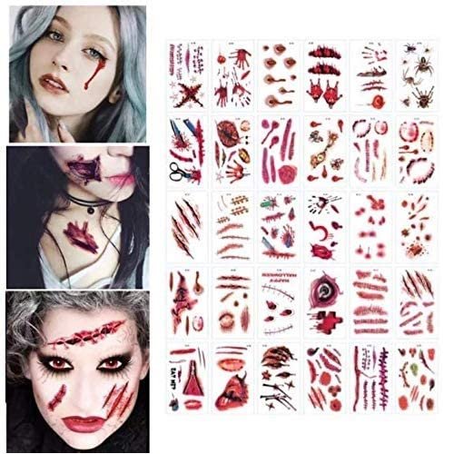 DNHCLL 30 Sheets Halloween Temporary Tattoo Stickers, Punk Style, Waterproof, Safe, Easy to Apply, Suitable for All Ages