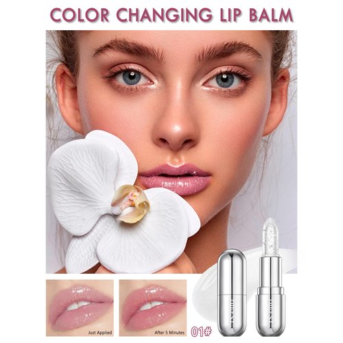 Glitter Balm Long Lasting PH Lipstick, Jelly Color Changing Shimmer Lip Gloss Tinted Lip Stain Vegan & Cruelty Free, Hydrate & Plump Glimmer Natural Pink Magic Sparkle Glow Confetti Lipstick - 01