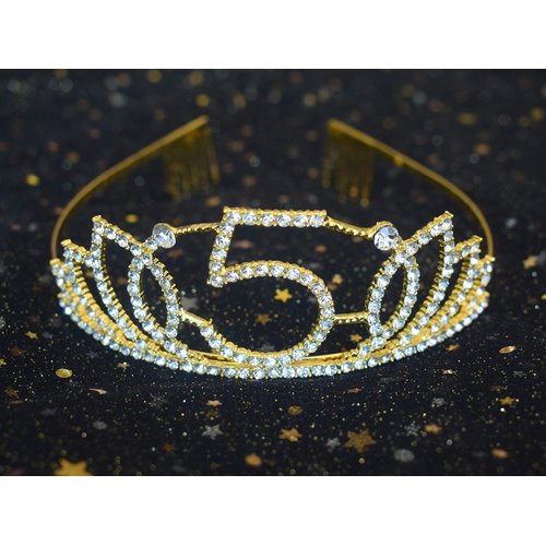 Dgasin Happy 5th Birthday Party Supplies Birthday Girl Glitter Satin Sash and Crystal Tiara Princess Birthday Crown for Girls Party Decorations Favors