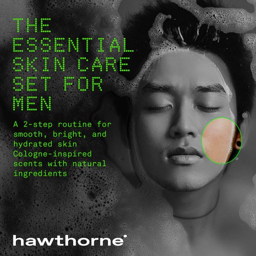 Hawthorne Men's Everyday Essential Skincare Set With Face Wash Cleanser and Lotion. A 2-Step Routine for Smooth, Hydrated Skin. All Natural Ingredients, Paraben Free, Phthalate Free. 4 Fl. Oz. Each.