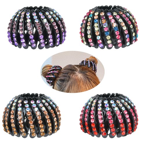 Akamino Bird Nest Hair Clips Holder, 4pcs Expandable Rhinestone Hair Clip, for Women and Girls