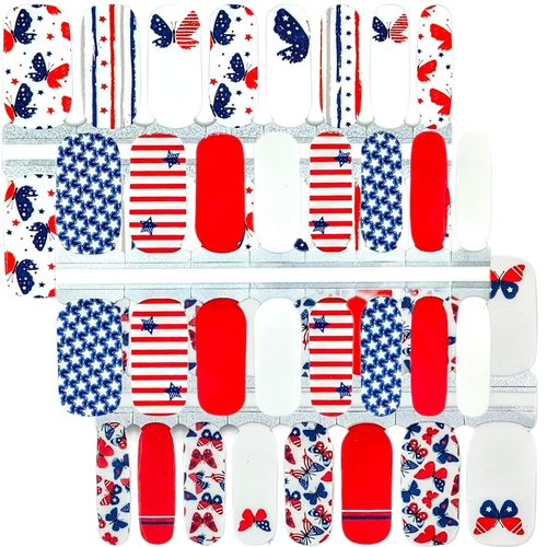 VALERIE ALLEN Nail Wraps for Short Nails 48 Nail Strips Full Nail Stickers Full Nail Wraps Stick on Nail Polish Strips 4th of July Nail Stickers Independence Day Nails Wrap Strips (Patriotic Bundle 1)