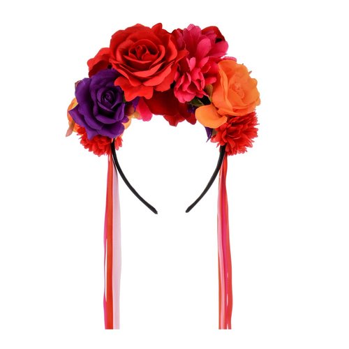 Floral Fall Women Day of the Dead Flower Crown Festival Headband Rose Mexican Floral Headpiece HC-23 (Red Purple)