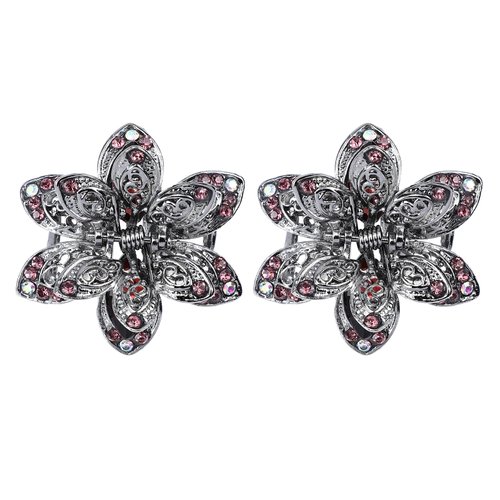 LALAFINA 2pcs Mini Jaw Clips Vintage Hair Claws Metal Rhinestone Claw Hair Clips Crystal Flower Hair Clip Non Slip Hair Barrette for Women Girls, Purple