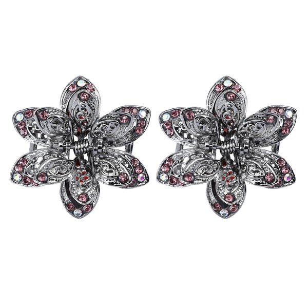 LALAFINA 2pcs Mini Jaw Clips Vintage Hair Claws Metal Rhinestone Claw Hair Clips Crystal Flower Hair Clip Non Slip Hair Barrette for Women Girls, Purple