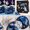 SUNBEAUTY 96 Pcs Space Birthday Decorations,Outer Space Party Supplies Galaxy Planet Cupcake Wrappers, Paper Cups, Plates, Straws Forks for Boys Kids Serves 16
