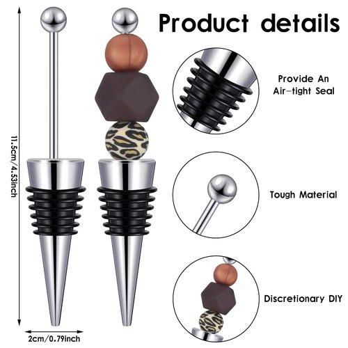 Kosiz 20 Pcs Beadable Wine Stoppers for Wine Bottles Decorative Beaded Wine Bottle Stopper Reusable Alloy Wine Saver for Beverage Gifts Holiday Party Wedding Bar (Black)
