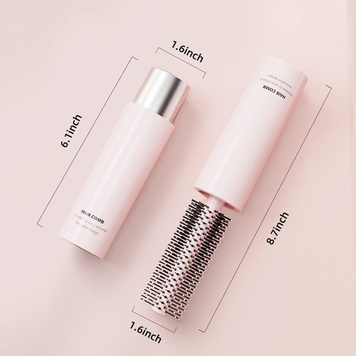 RHOS Hair Brush, Small Round Brush for Styling, Blow Drying-Travel Size Hair Brush with Nylon Bristles-Mini Round Brush for Bangs Curly Thin Short Hair(Pink)