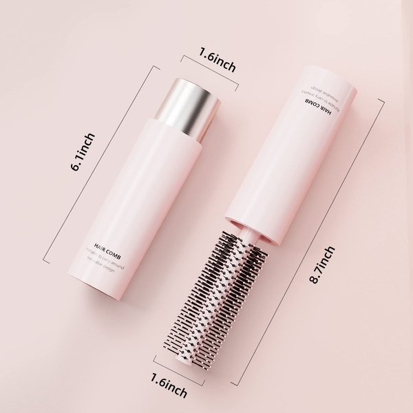 RHOS Hair Brush, Small Round Brush for Styling, Blow Drying-Travel Size Hair Brush with Nylon Bristles-Mini Round Brush for Bangs Curly Thin Short Hair(Pink)