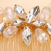 Teyglen Bridal Gold Rhinestone Crystal Hair Comb Headband Handmade Wedding Hair Pieces for Bride Floral Headpieces Hair Accessories for Women Girls (Gold)