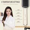 CAISIMIKI Hair Straightener Brush, Ring Hair Straightener Comb 5 Temps Straightening Brush for Women Auto-Off Safety | Anti-Scald, 30S Fast Heating & Dual Voltage Home Salon, Beige
