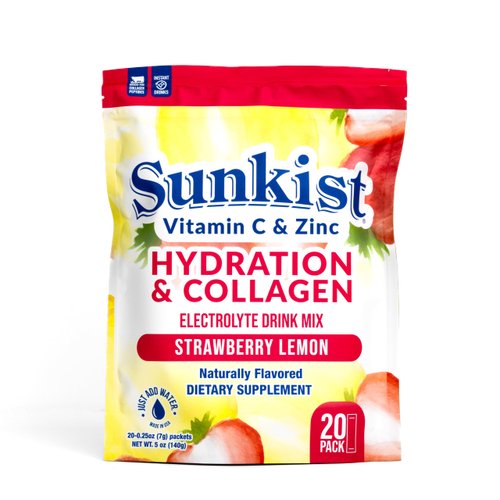 The Frozen Bean Sunkist Collagen + Hydration Strawberry Lemon Electrolyte Drink Mix (Pack of 20), Energy Drink with Electrolytes, Vitamin C, Zinc Collagen Peptides