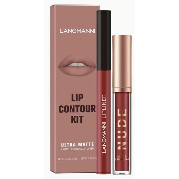 2-in-1 Lip Liner & Lip Gloss Set, Long-Lasting, Waterproof, Matte Finish, Valentine's Gift for Women