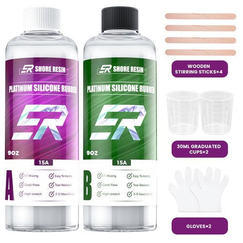 18 oz Silicone Mold Making Kit, 15A Platnuim Silicone Rubber, Liquid Silicona Mixing Ratio 1:1 for Casting Resin Molds and Silicone Molds, DIY Soap