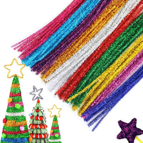 200 Pcs Glitter Sparkle Pipe Cleaners Tinsel Chenille Stems,10 Colors Metallic Pipe Cleaner for DIY Crafts,Arts,Wedding,Home,Party,Holiday Decoration 6 mm x 12 Inch